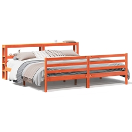 Cama sin colchón madera maciza de pino marrón cera 200x200 cm