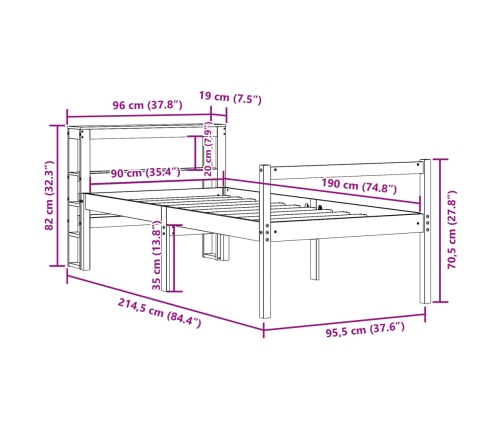 Cama personas mayores con cabecero madera maciza pino 90x190 cm