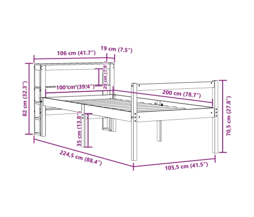 Cama personas mayores y cabecero madera pino blanco 100x200 cm