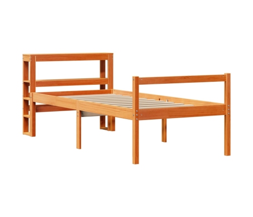 Estructura cama con cabecero madera pino marrón cera 75x190 cm