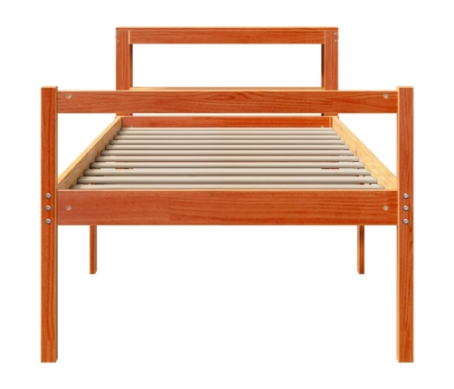 Estructura cama con cabecero madera pino marrón cera 75x190 cm