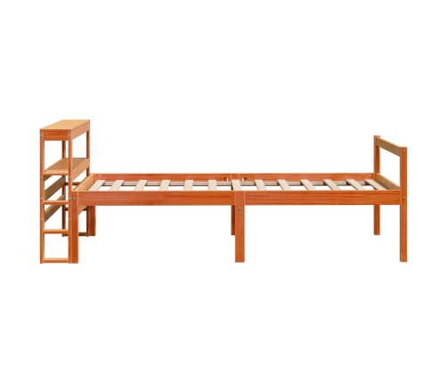 Estructura cama con cabecero madera pino marrón cera 75x190 cm