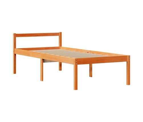 Estructura cama con cabecero madera pino marrón cera 75x190 cm