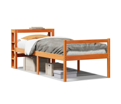 Estructura cama con cabecero madera pino marrón cera 75x190 cm