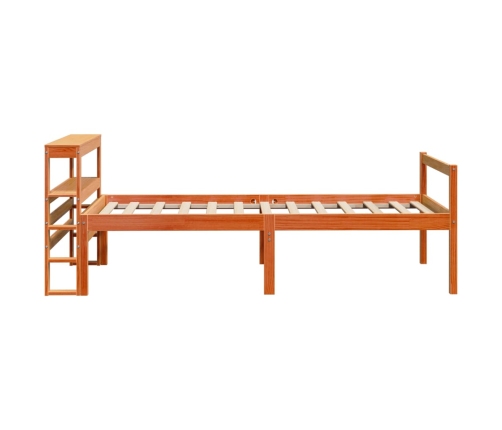 Estructura cama con cabecero madera pino marrón cera 90x190 cm