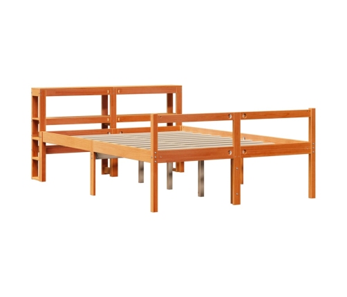 Estructura cama con cabecero madera pino marrón cera 140x190 cm