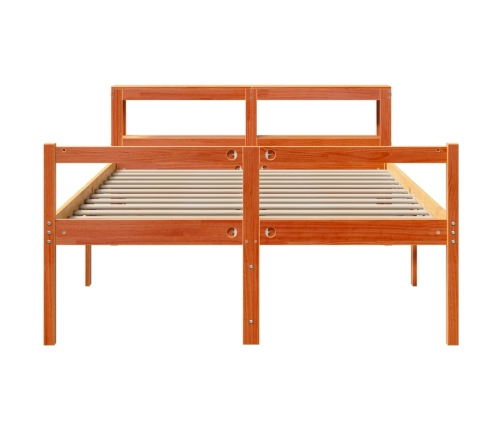 Estructura cama con cabecero madera pino marrón cera 140x190 cm