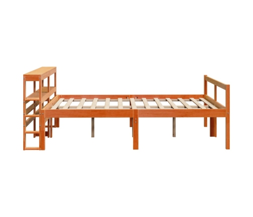 Estructura cama con cabecero madera pino marrón cera 140x190 cm