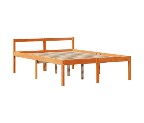 Estructura cama con cabecero madera pino marrón cera 140x190 cm