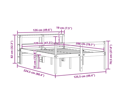 Estructura cama con cabecero madera pino marrón cera 120x200 cm