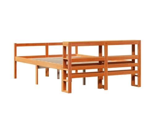 Estructura cama con cabecero madera pino marrón cera 120x200 cm