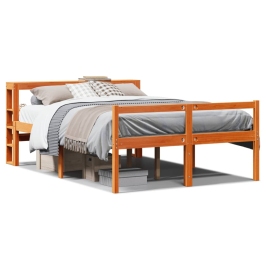 Estructura cama con cabecero madera pino marrón cera 120x200 cm