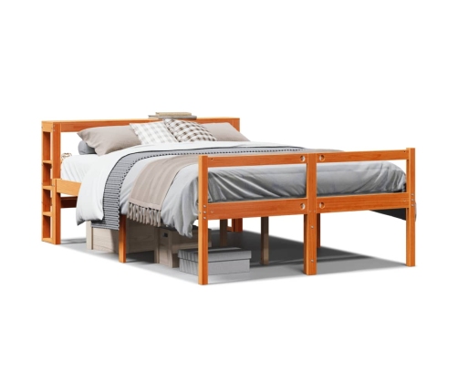 Estructura cama con cabecero madera pino marrón cera 120x200 cm