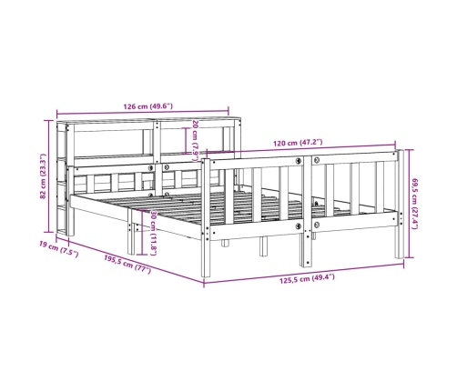 Estructura de cama sin colchón madera maciza de pino 120x190 cm