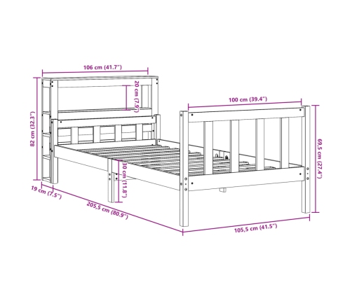 Estructura de cama sin colchón madera maciza de pino 100x200 cm