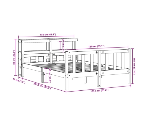 Estructura de cama sin colchón madera de pino blanco 150x200 cm