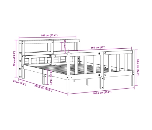 Estructura de cama sin colchón madera maciza de pino 160x200 cm