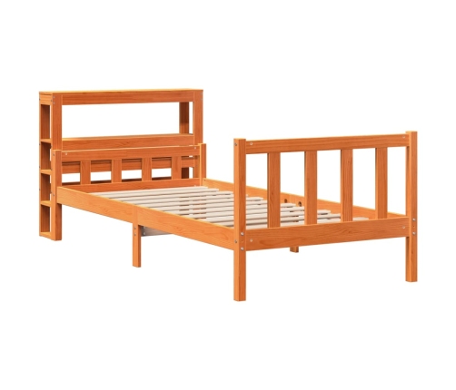 Estructura cama con cabecero madera pino marrón cera 75x190 cm