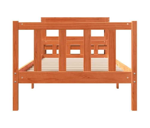 Estructura cama con cabecero madera pino marrón cera 75x190 cm