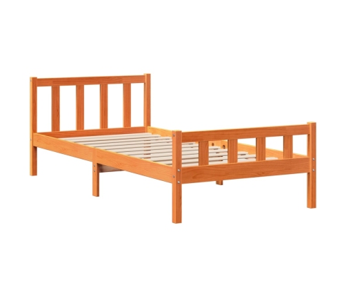 Estructura cama con cabecero madera pino marrón cera 75x190 cm