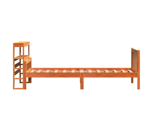 Estructura cama con cabecero madera pino marrón cera 75x190 cm