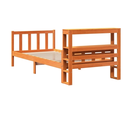 Estructura cama con cabecero madera pino marrón cera 75x190 cm