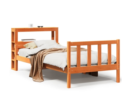 Estructura cama con cabecero madera pino marrón cera 75x190 cm