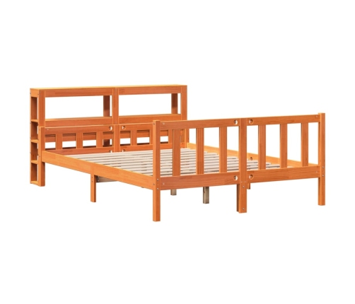 Estructura cama con cabecero madera pino marrón cera 150x200 cm