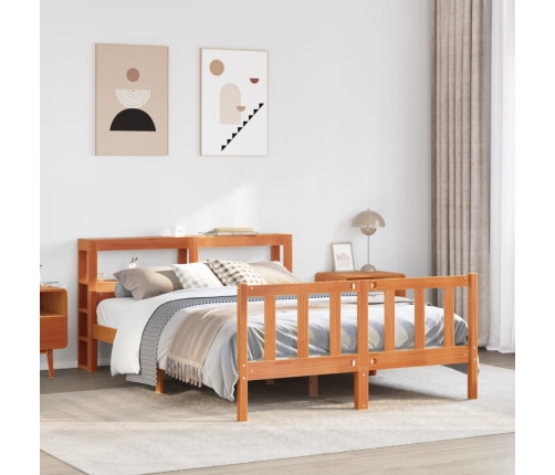 Estructura cama con cabecero madera pino marrón cera 150x200 cm