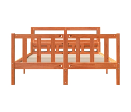 Estructura cama con cabecero madera pino marrón cera 150x200 cm