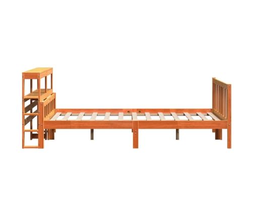 Estructura cama con cabecero madera pino marrón cera 150x200 cm