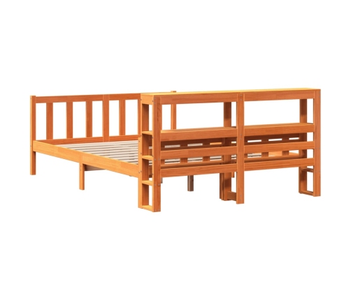 Estructura cama con cabecero madera pino marrón cera 150x200 cm