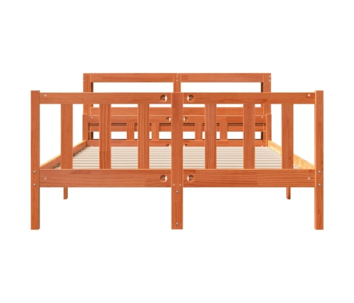 Estructura cama con cabecero madera pino marrón cera 160x200 cm