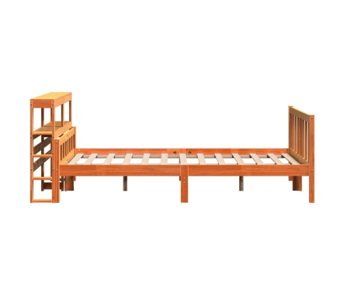 Estructura cama con cabecero madera pino marrón cera 160x200 cm