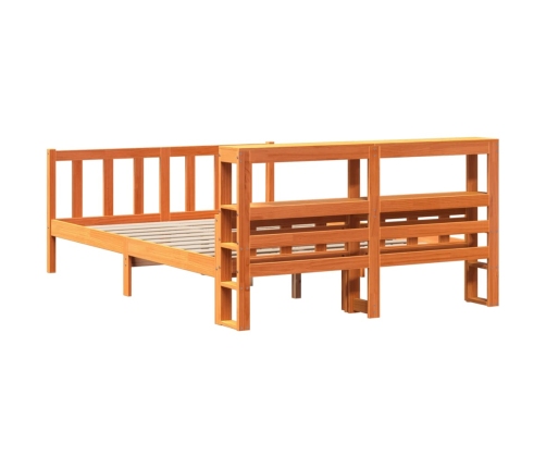 Estructura cama con cabecero madera pino marrón cera 160x200 cm