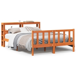 Estructura cama con cabecero madera pino marrón cera 160x200 cm