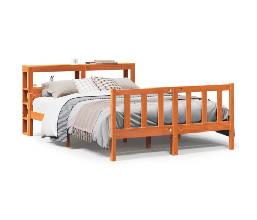 Estructura cama con cabecero madera pino marrón cera 160x200 cm