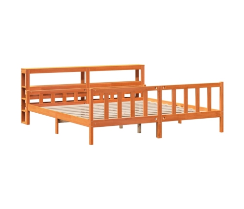 Estructura cama con cabecero madera pino marrón cera 180x200 cm