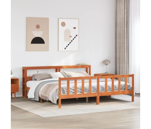 Estructura cama con cabecero madera pino marrón cera 180x200 cm