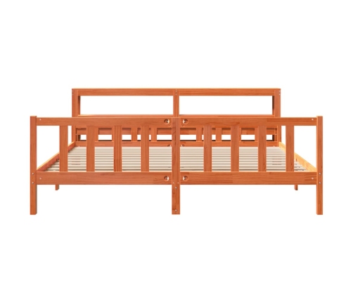 Estructura cama con cabecero madera pino marrón cera 180x200 cm
