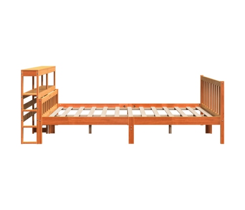 Estructura cama con cabecero madera pino marrón cera 180x200 cm