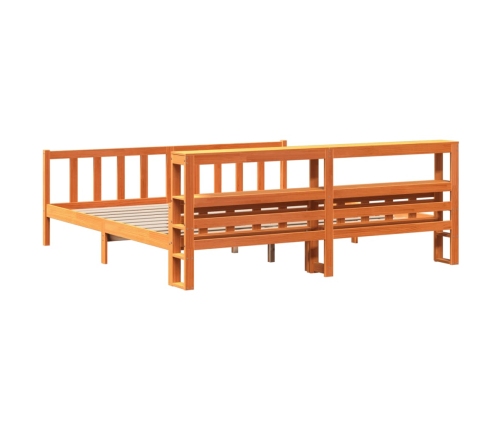 Estructura cama con cabecero madera pino marrón cera 180x200 cm