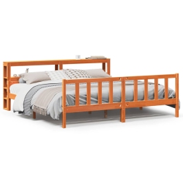 Estructura cama con cabecero madera pino marrón cera 180x200 cm