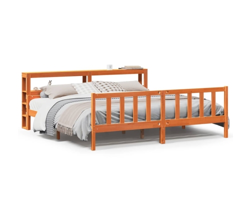 Estructura cama con cabecero madera pino marrón cera 180x200 cm