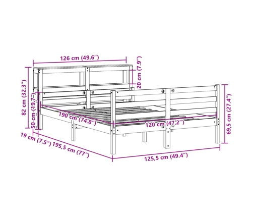 Estructura de cama con cabecero madera maciza pino 120x190 cm