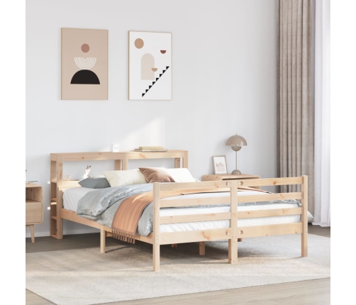 Estructura de cama con cabecero madera maciza pino 135x190 cm