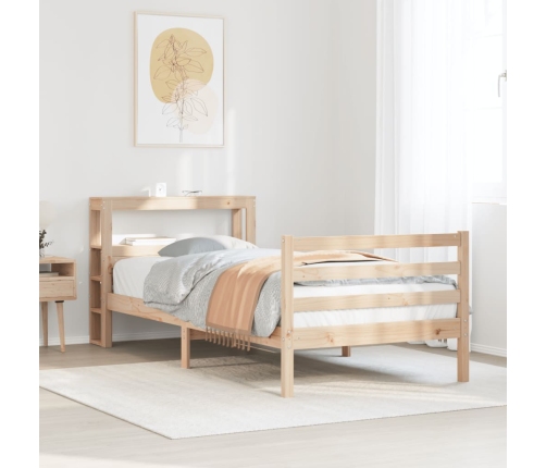 Estructura de cama con cabecero madera maciza de pino 90x200 cm