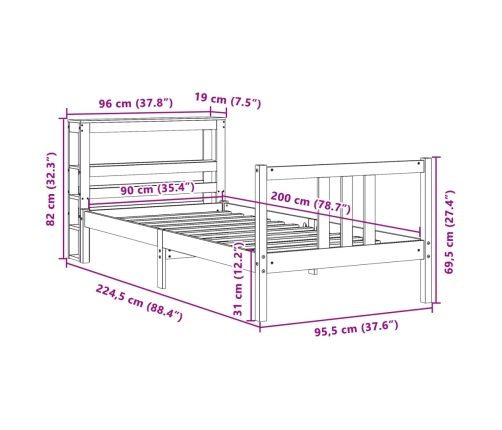 Estructura de cama con cabecero sin colchón blanco 90x200 cm