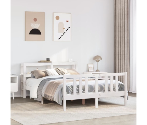 Estructura de cama con cabecero madera de pino blanco 150x200cm