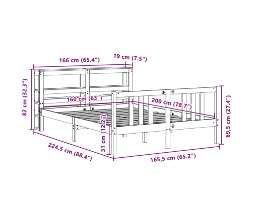 Estructura de cama con cabecero sin colchón blanco 160x200 cm